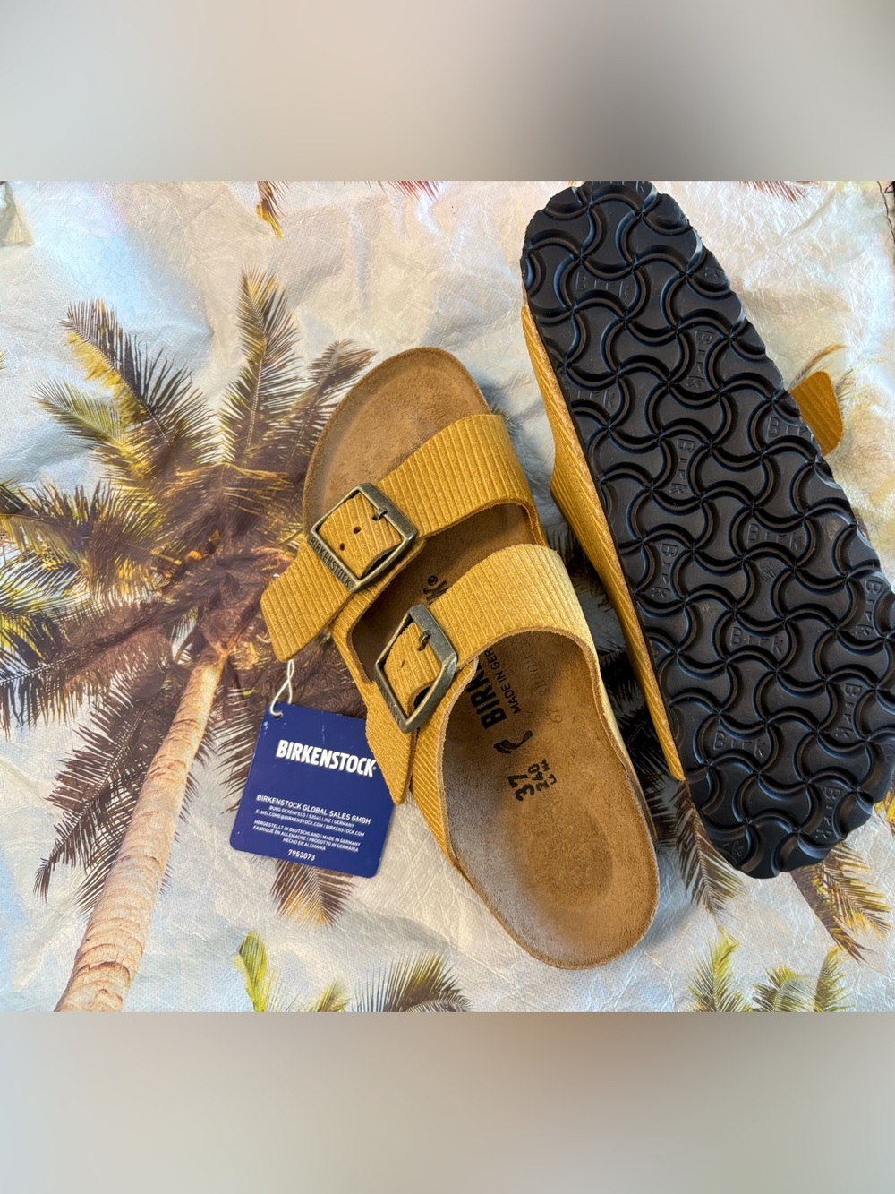 Birkenstock 💅 Arizona Corduroy Suede Cork Embossed Brown Sandals Size 37 6 6.5 - Picture 2 of 8